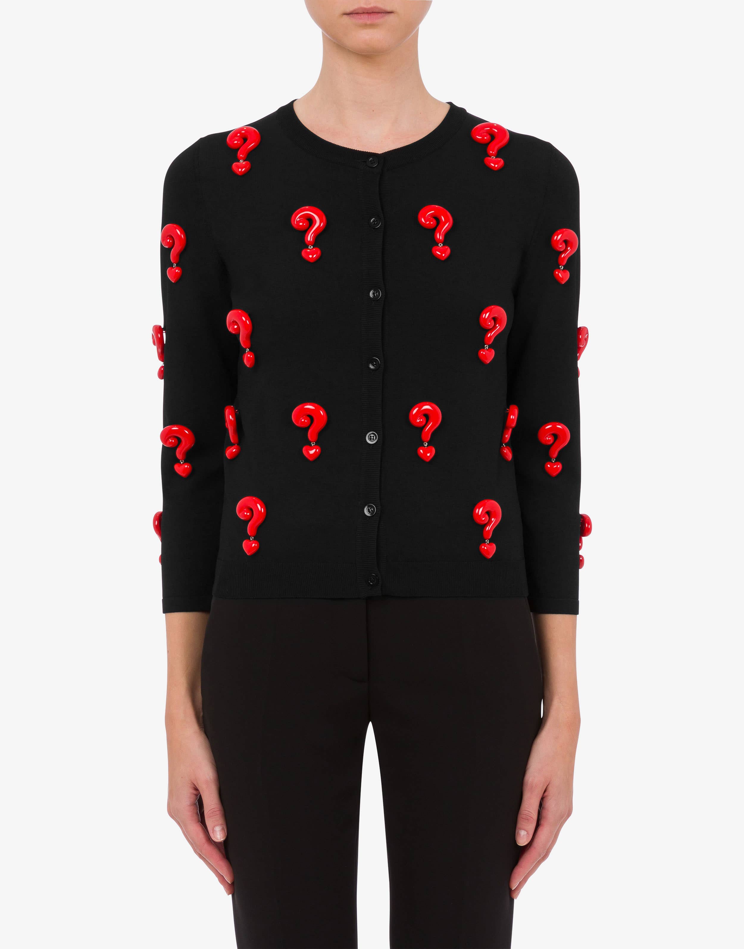 Red Question Marks stretch cardigan
